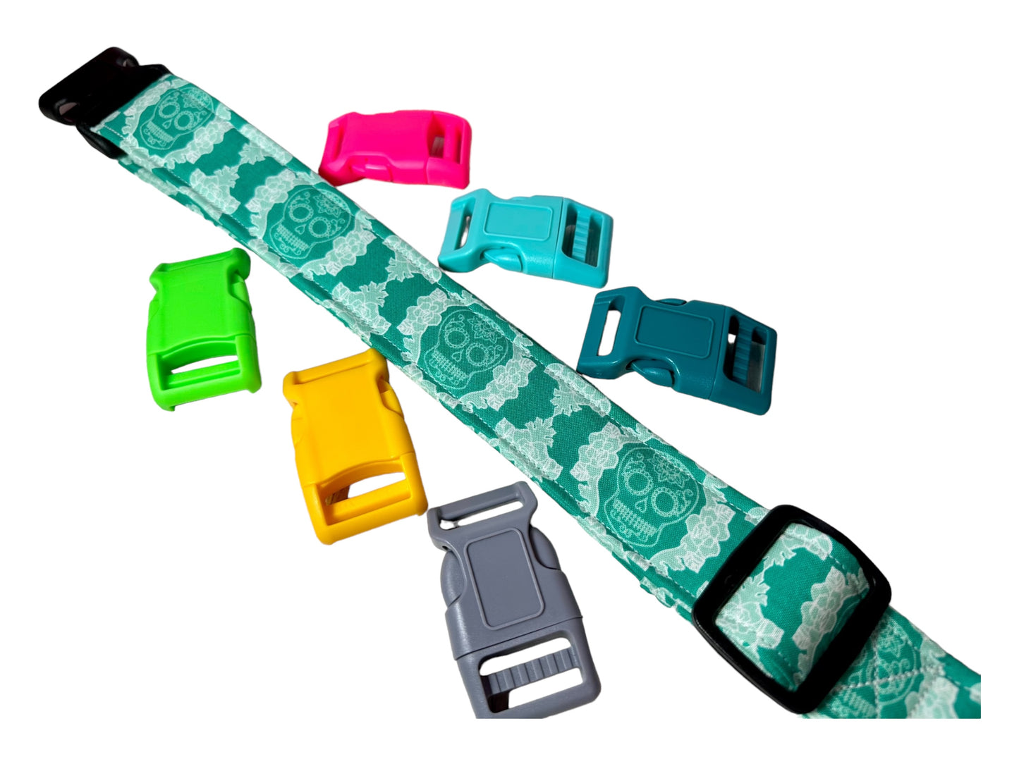 Skull dog collar, handmade side release adjustable dog collar