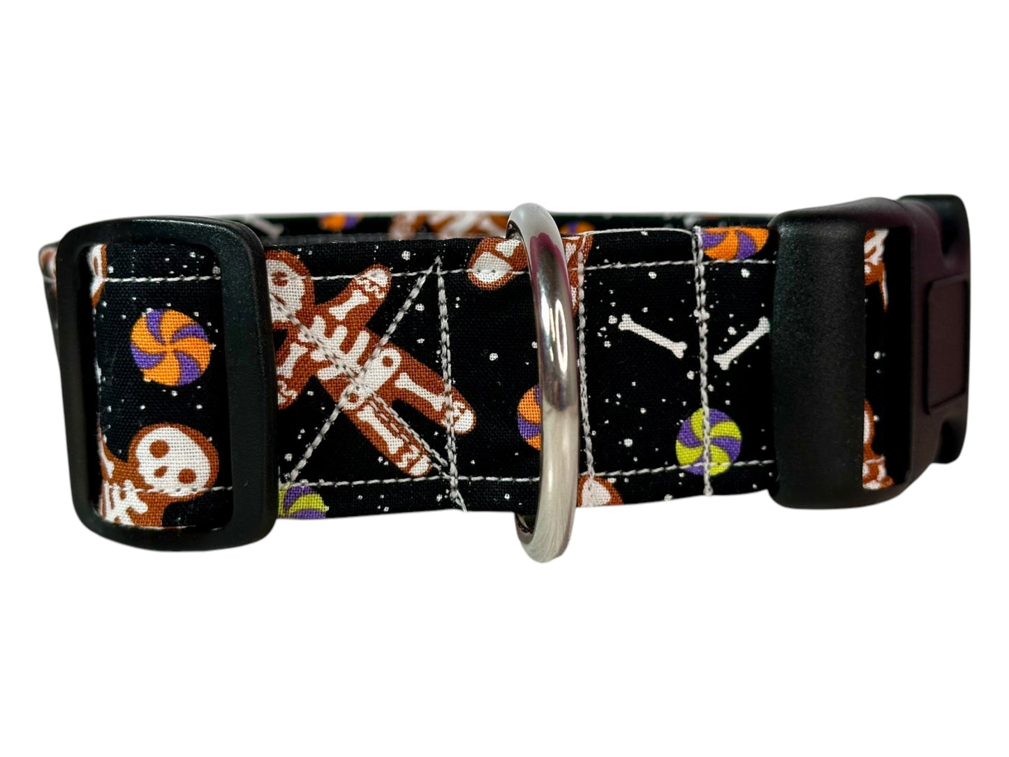 Christmas Gingerbread Skeleton Dog collar, handmade side release dog collar