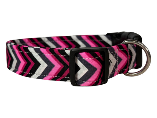 Pink White and Gray Handmade dog collar,  Handmade Pet Collar with Heavy-Duty Webbing & Stainless Steel Hardware