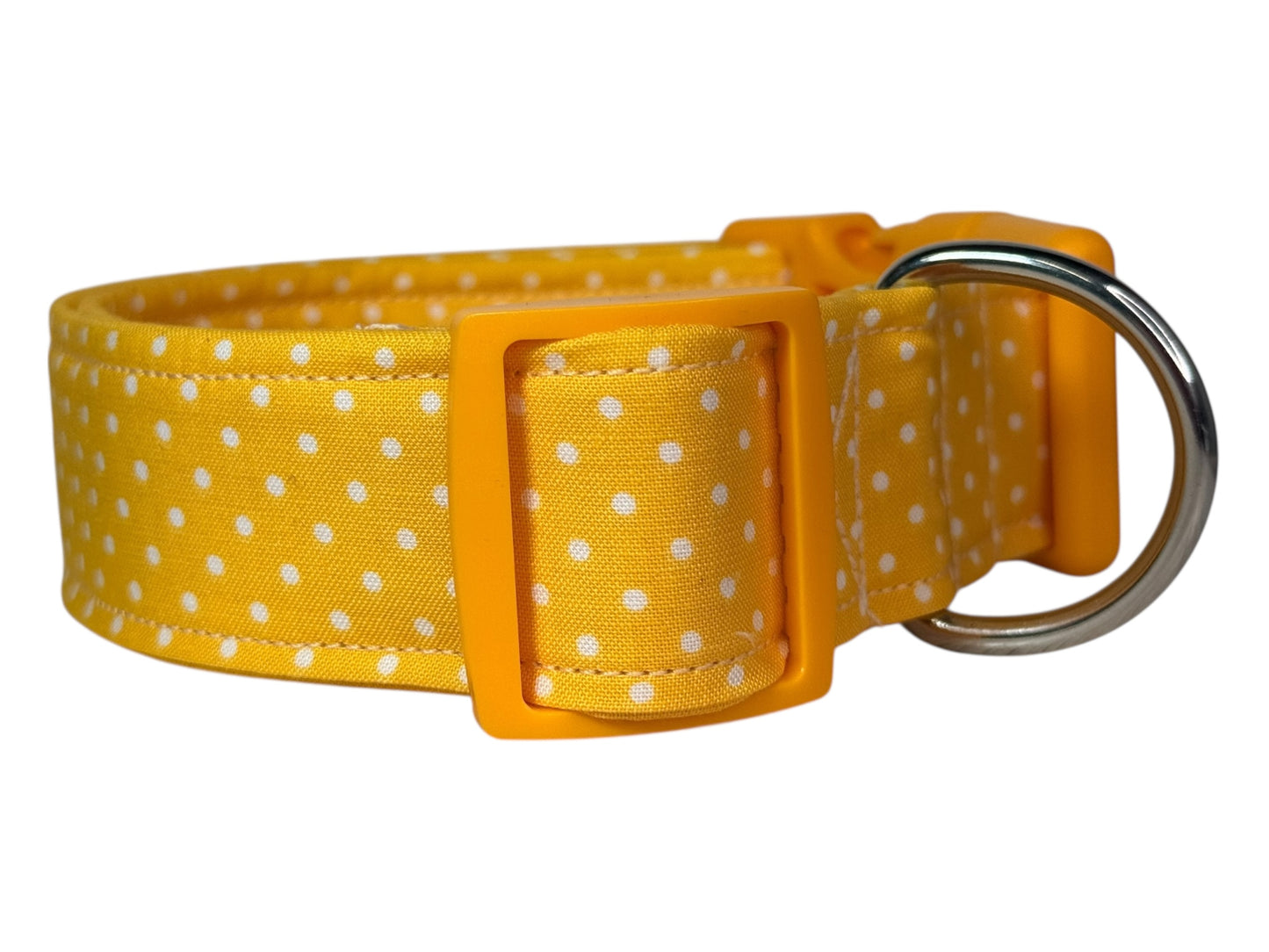Yellow Polka Dot Handmade dog collar, adjustable side release, Handmade Pet Collar with Heavy-Duty Webbing, washable fabric