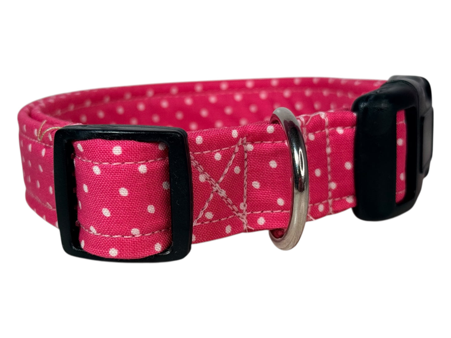 Pink Polka Dot Handmade dog collar, adjustable side release, Handmade Pet Collar with Heavy-Duty Webbing, washable fabric