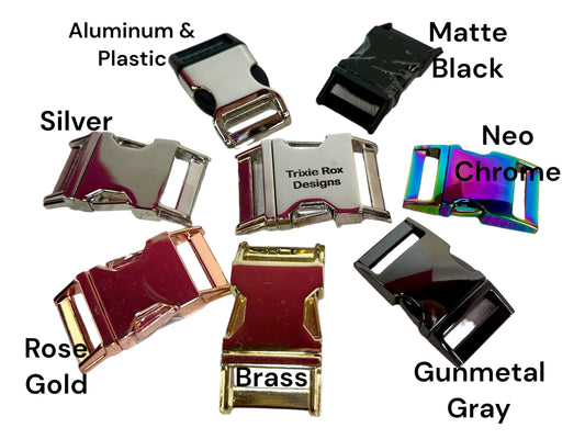 Metal buckle upgrade for adjustable side release collars, metal buckle, dog collar, rose gold, brass, silver, neo chrome, gunmetal gray