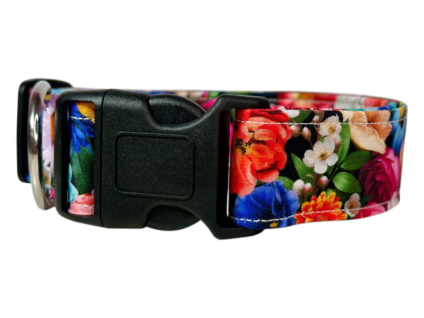 Vibrant Floral Dog Collar – Floral Handmade Pet Collar with Heavy-Duty Webbing & Stainless Steel Hardware