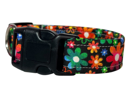 Rainbow Floral Handmade dog collar,  Handmade Pet Collar with Heavy-Duty Webbing & Stainless Steel Hardware
