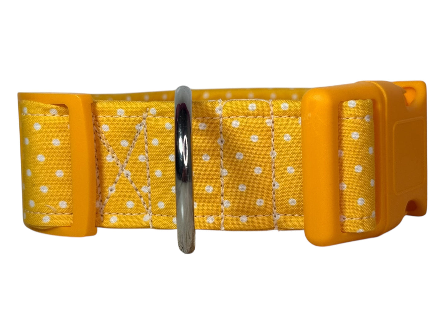 Yellow Polka Dot Handmade dog collar, adjustable side release, Handmade Pet Collar with Heavy-Duty Webbing, washable fabric