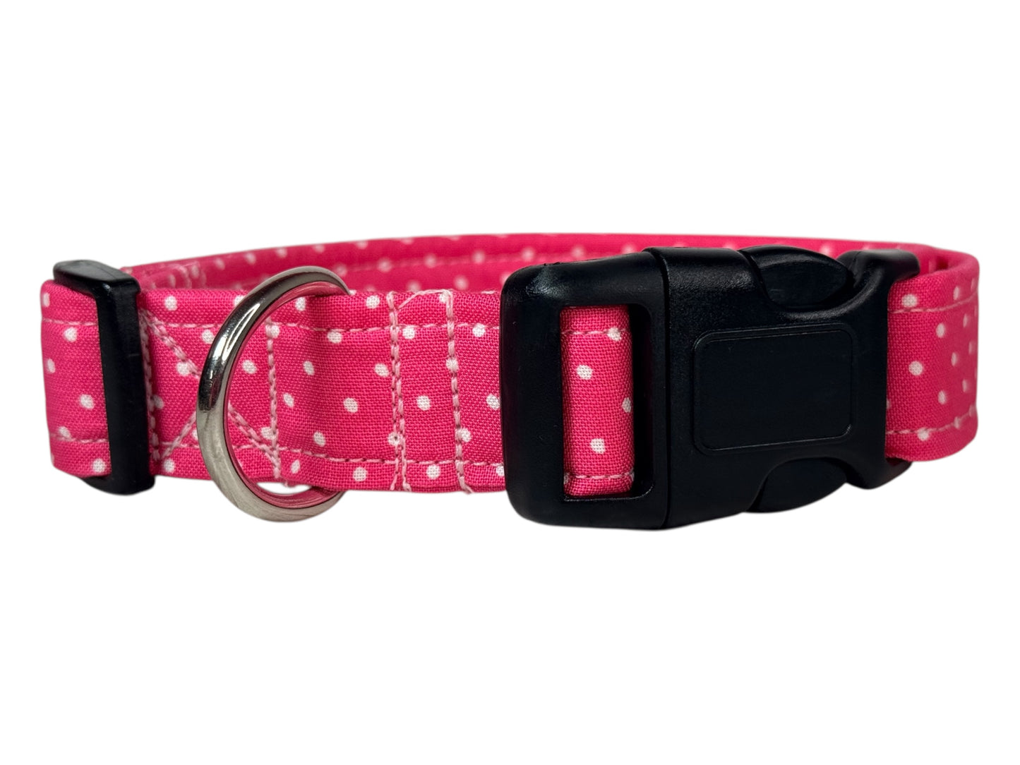 Pink Polka Dot Handmade dog collar, adjustable side release, Handmade Pet Collar with Heavy-Duty Webbing, washable fabric