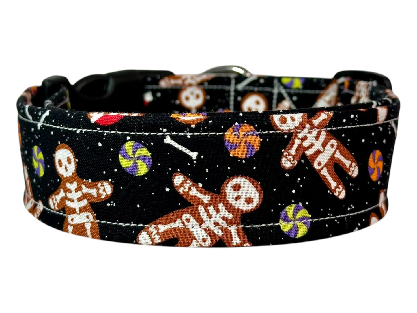 Christmas Gingerbread Skeleton Dog collar, handmade side release dog collar