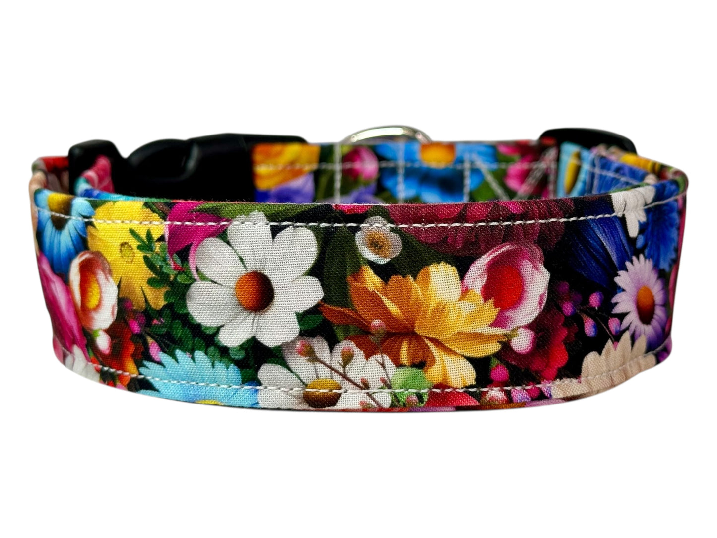 Vibrant Floral Dog Collar – Floral Handmade Pet Collar with Heavy-Duty Webbing & Stainless Steel Hardware