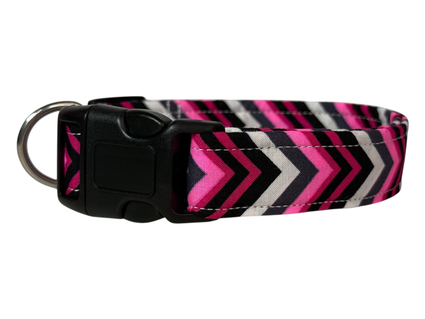 Pink White and Gray Handmade dog collar,  Handmade Pet Collar with Heavy-Duty Webbing & Stainless Steel Hardware