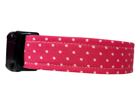 Pink Polka Dot Handmade dog collar, adjustable side release, Handmade Pet Collar with Heavy-Duty Webbing, washable fabric