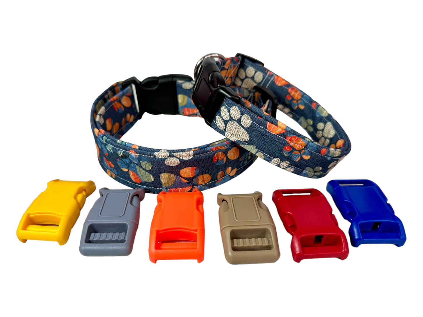 Fall Paw Print dog collar, handmade side release adjustable dog collar