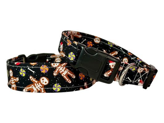 Christmas Gingerbread Skeleton Dog collar, handmade side release dog collar