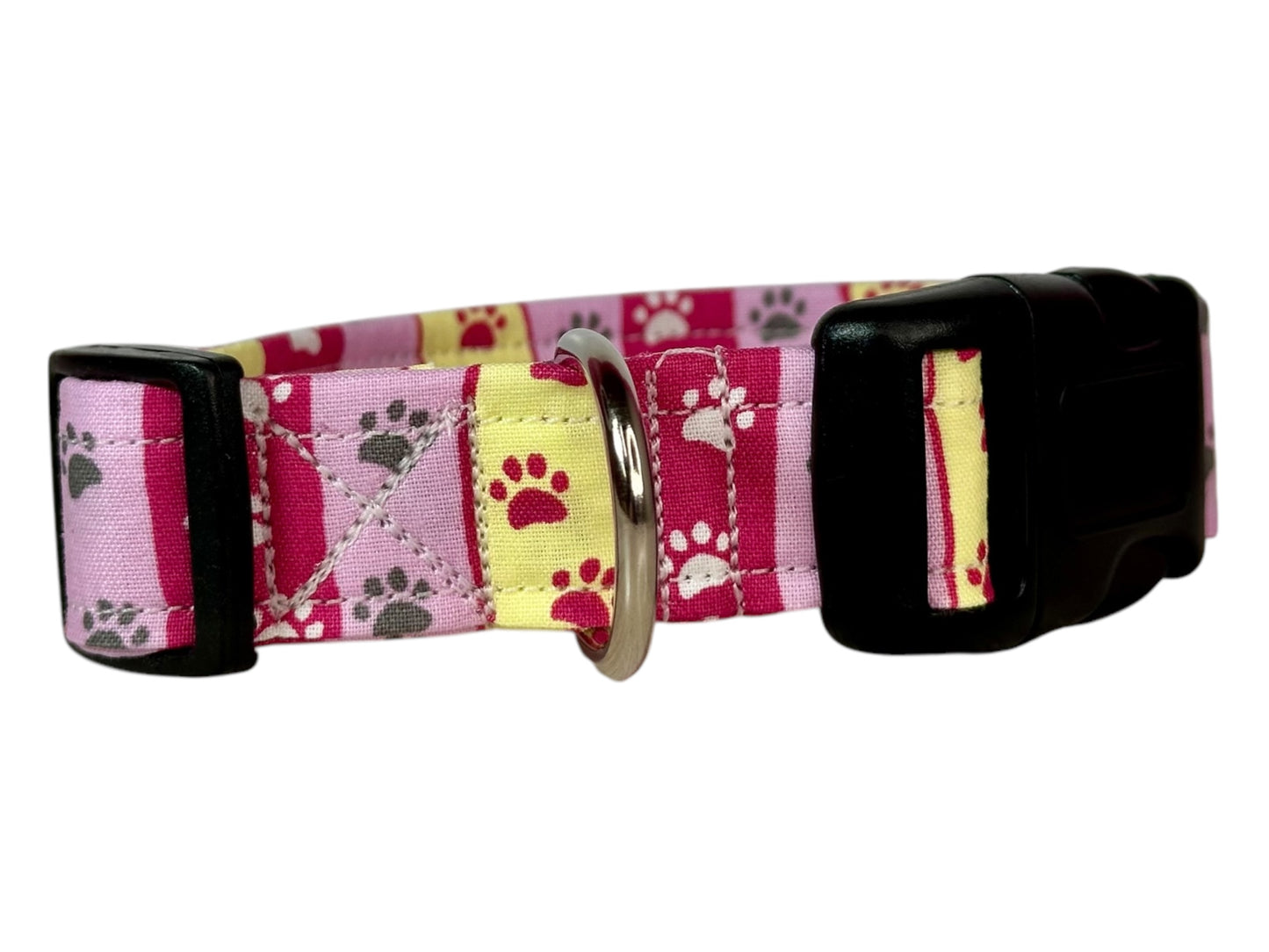 Striped Paw print Dog collar, handmade side release dog collar