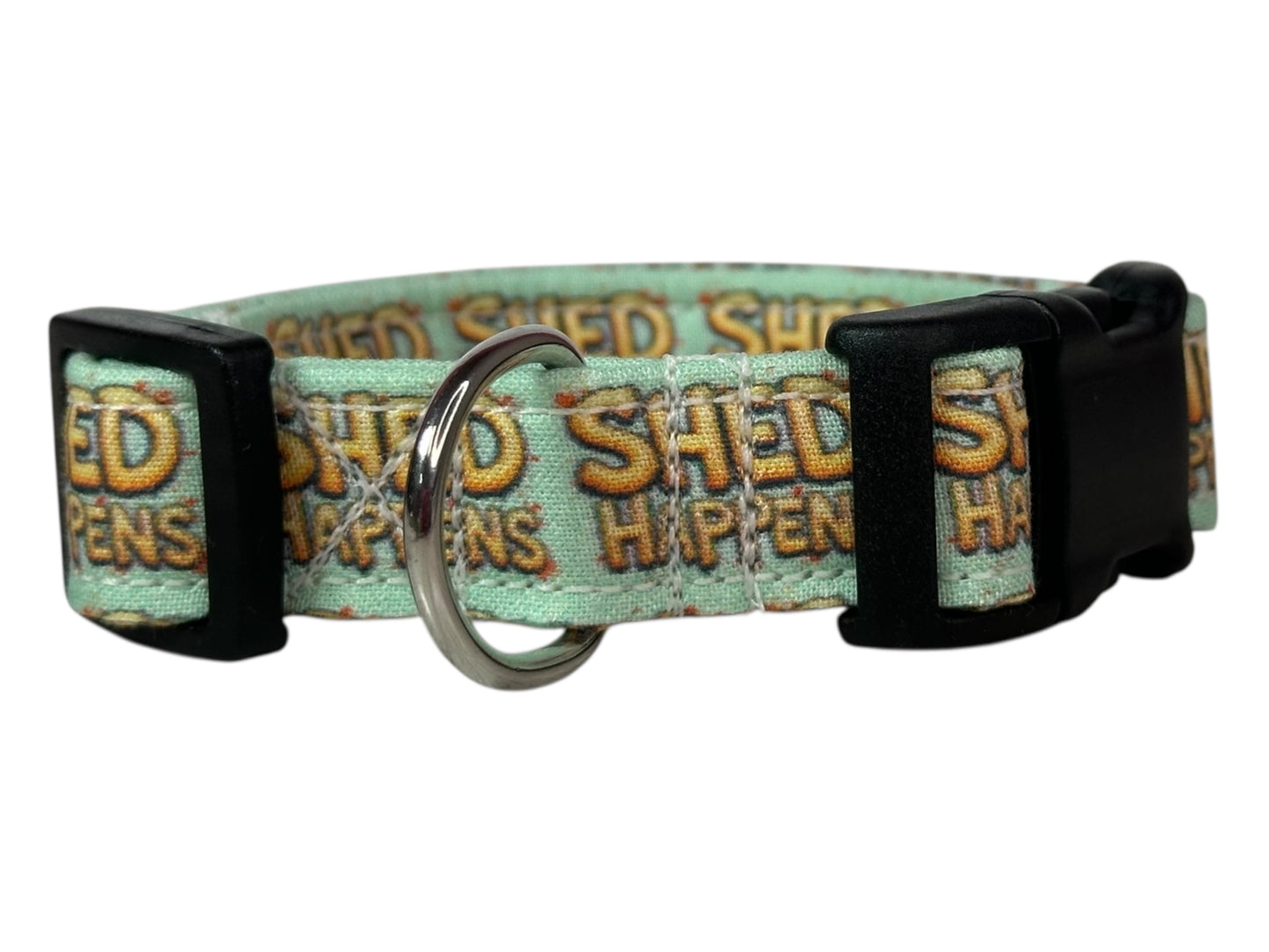 Shed Happens Dog Collar – Funny Handmade Pet Collar with Heavy-Duty Webbing & Stainless Steel Hardware