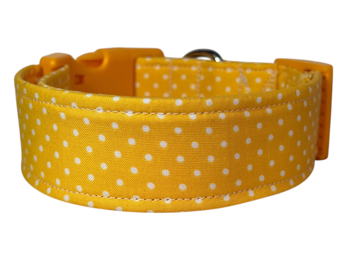 Yellow Polka Dot Handmade dog collar, adjustable side release, Handmade Pet Collar with Heavy-Duty Webbing, washable fabric