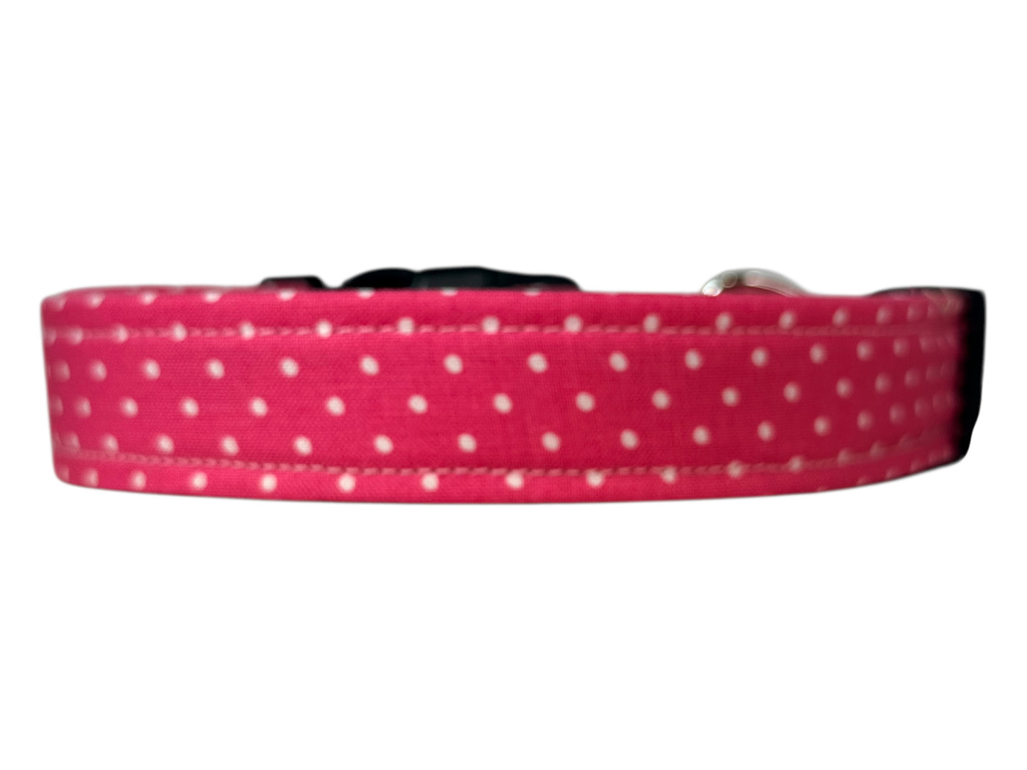 Pink Polka Dot Handmade dog collar, adjustable side release, Handmade Pet Collar with Heavy-Duty Webbing, washable fabric