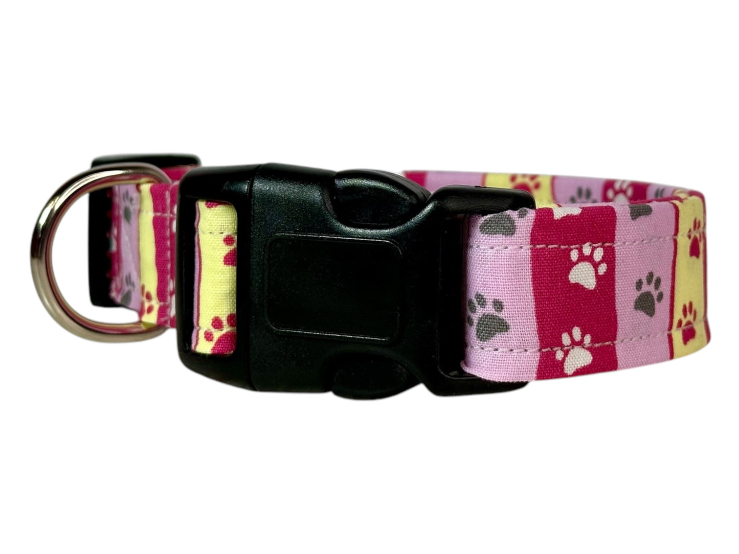 Striped Paw print Dog collar, handmade side release dog collar