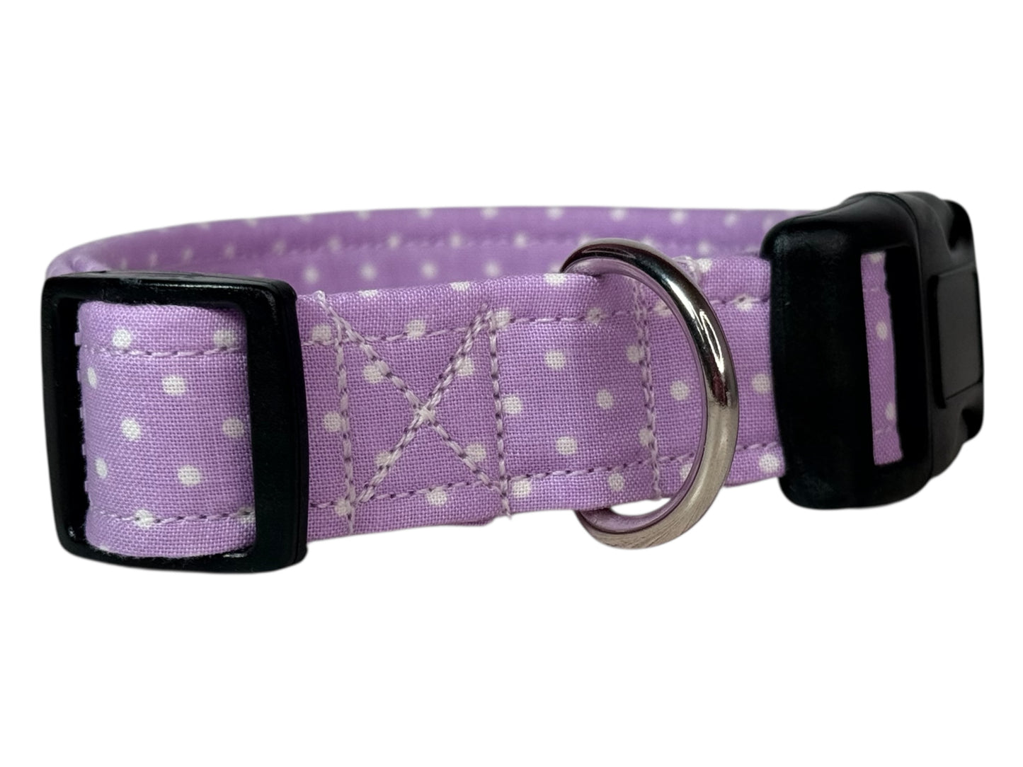 Light Purple Polka Dot Handmade dog collar, adjustable side release, Handmade Pet Collar with Heavy-Duty Webbing, washable fabric
