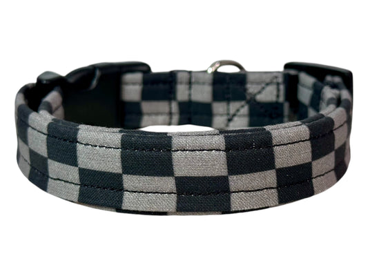 Black and Gray Retro Checkered dog collar, handmade side release dog collar