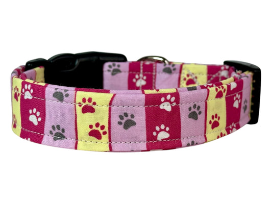 Striped Paw print Dog collar, handmade side release dog collar