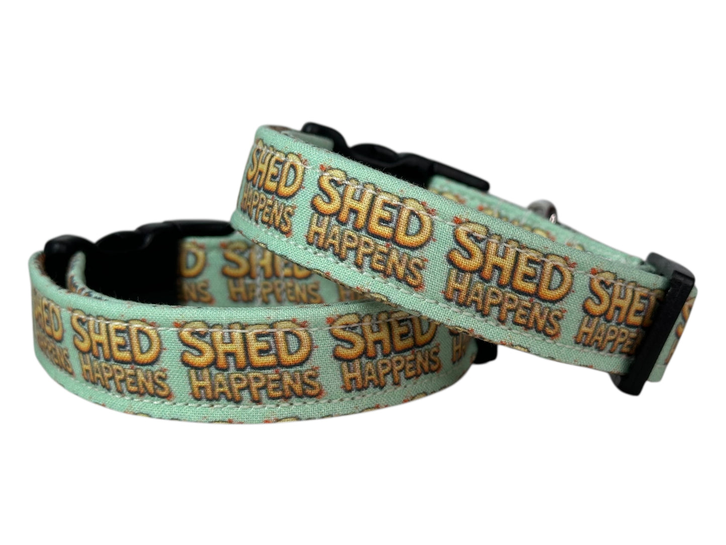 Shed Happens Dog Collar – Funny Handmade Pet Collar with Heavy-Duty Webbing & Stainless Steel Hardware