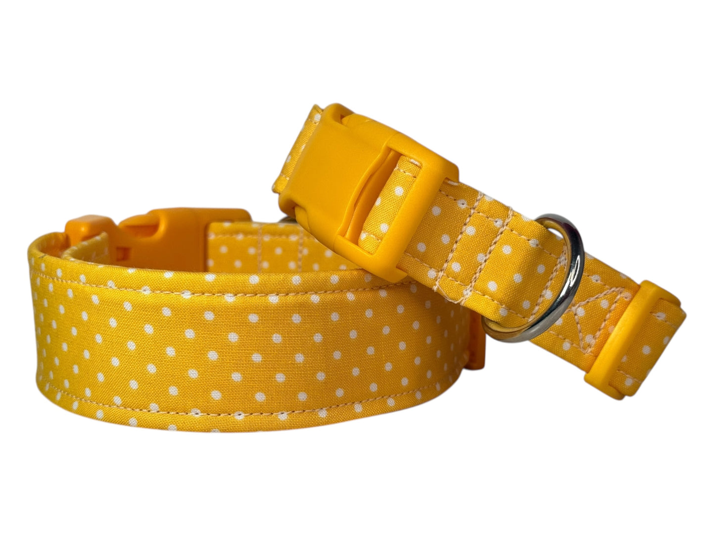 Yellow Polka Dot Handmade dog collar, adjustable side release, Handmade Pet Collar with Heavy-Duty Webbing, washable fabric