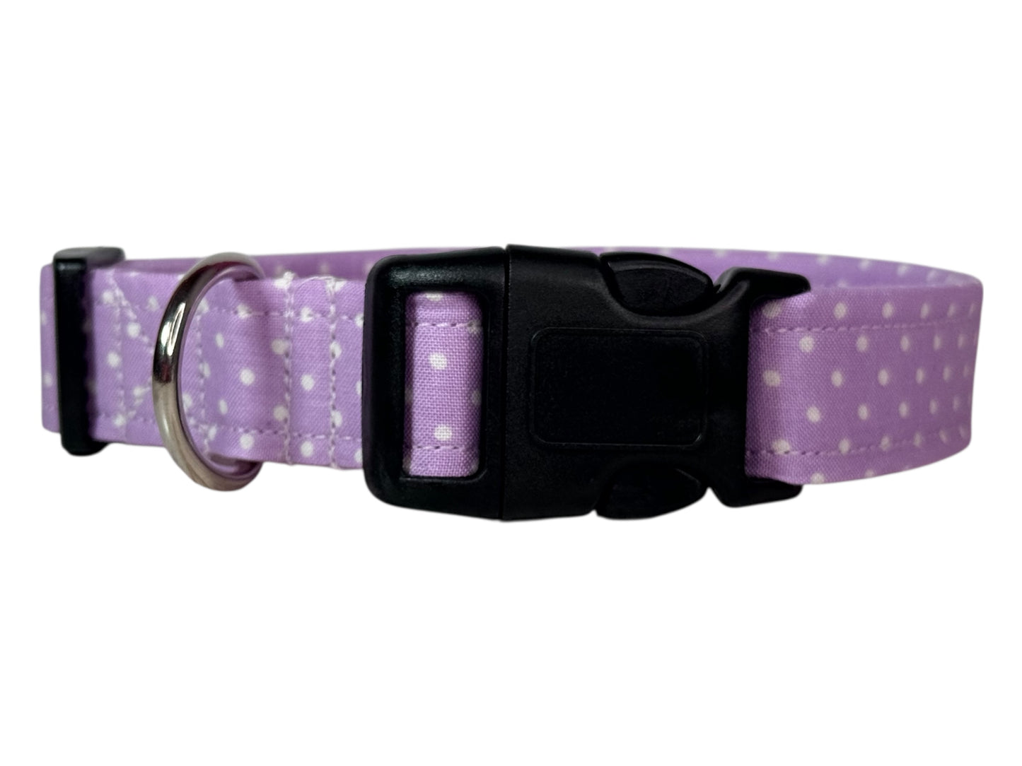 Light Purple Polka Dot Handmade dog collar, adjustable side release, Handmade Pet Collar with Heavy-Duty Webbing, washable fabric