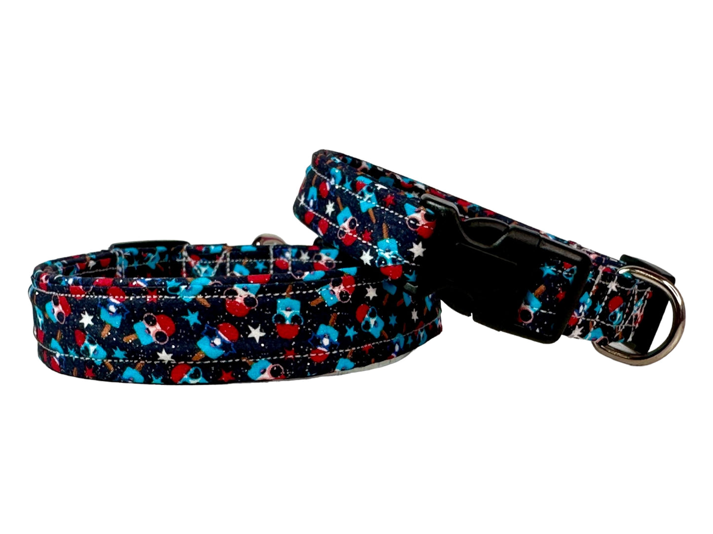 Cute patriotic Bomb popsicle dog collar, handmade adjustable side release dog collar