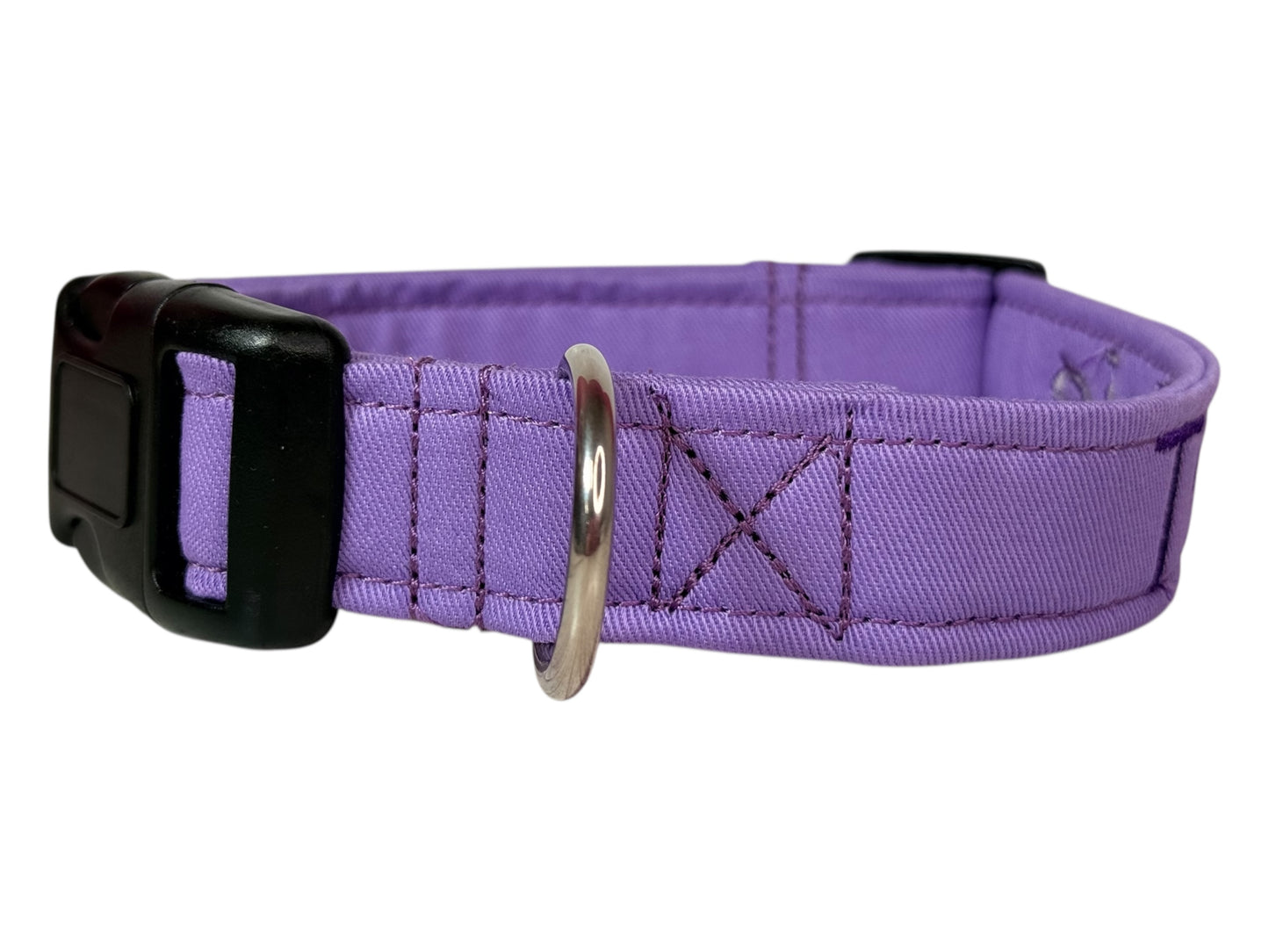 Lavendar embroidered cotton canvas side release adjustable dog collar, handmade, washable, personalized