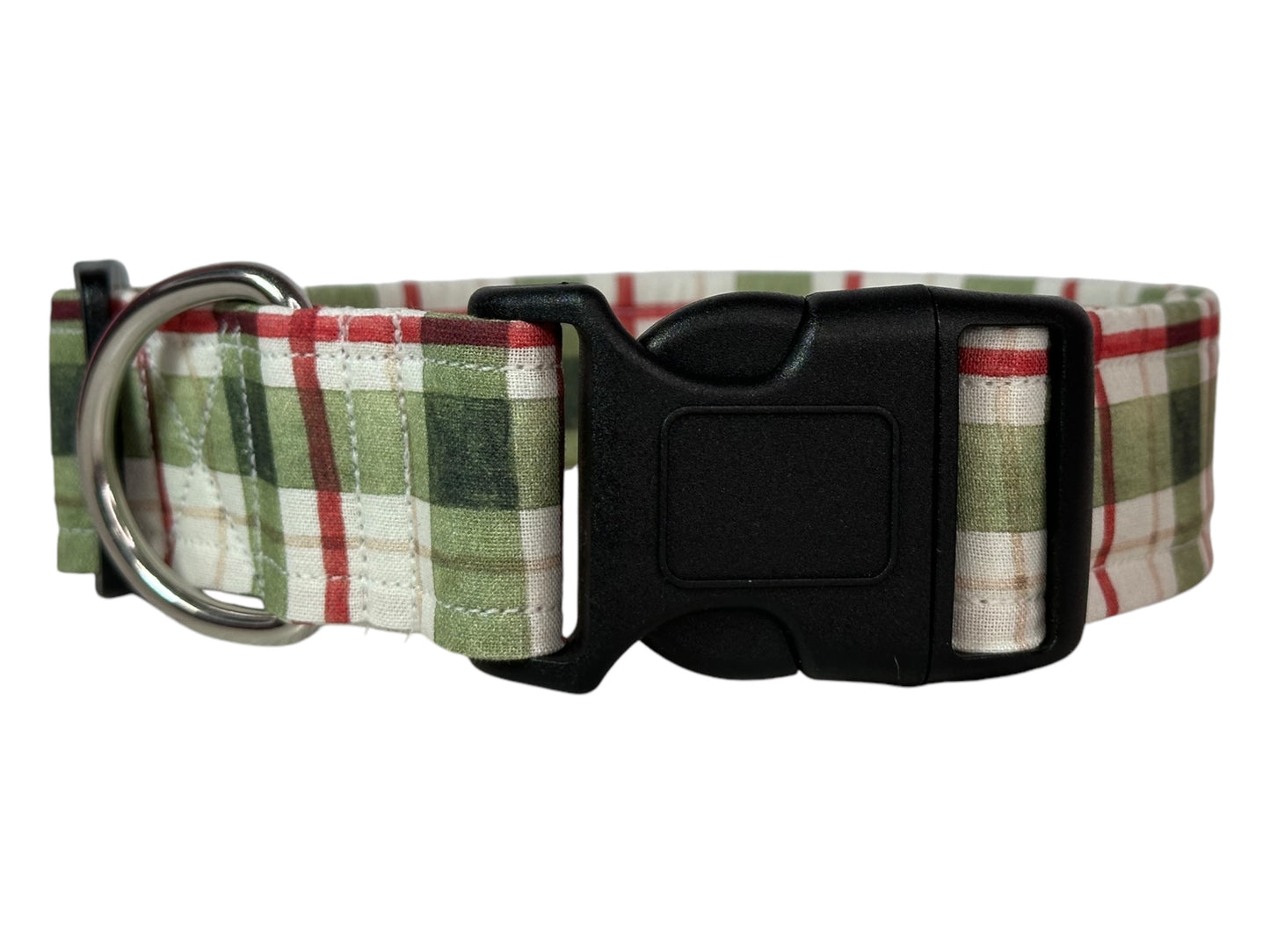Christmas Plaid Dog collar, handmade side release dog collar