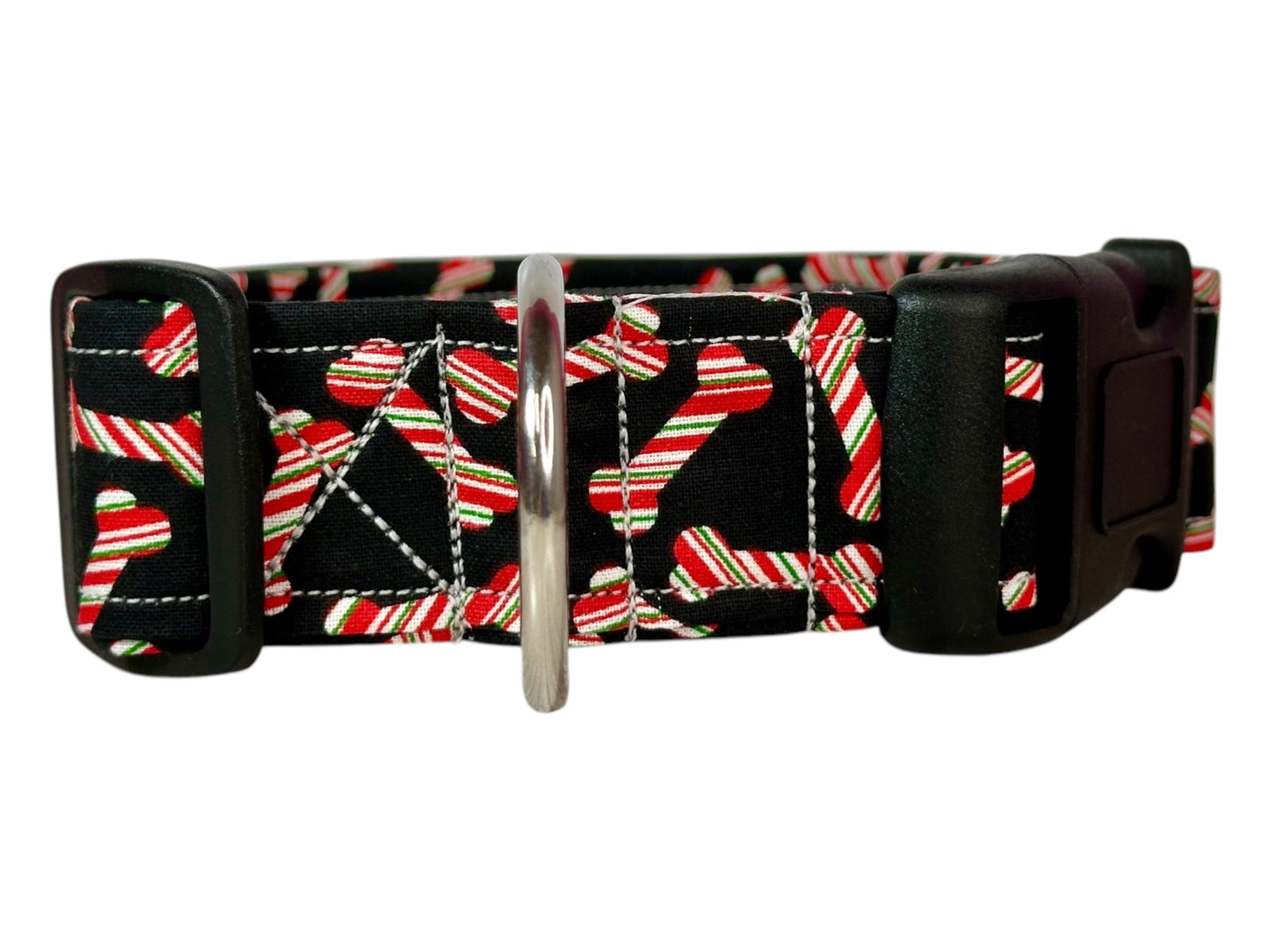 Christmas Dog Bones Candy Canes Dog collar, handmade side release dog collar
