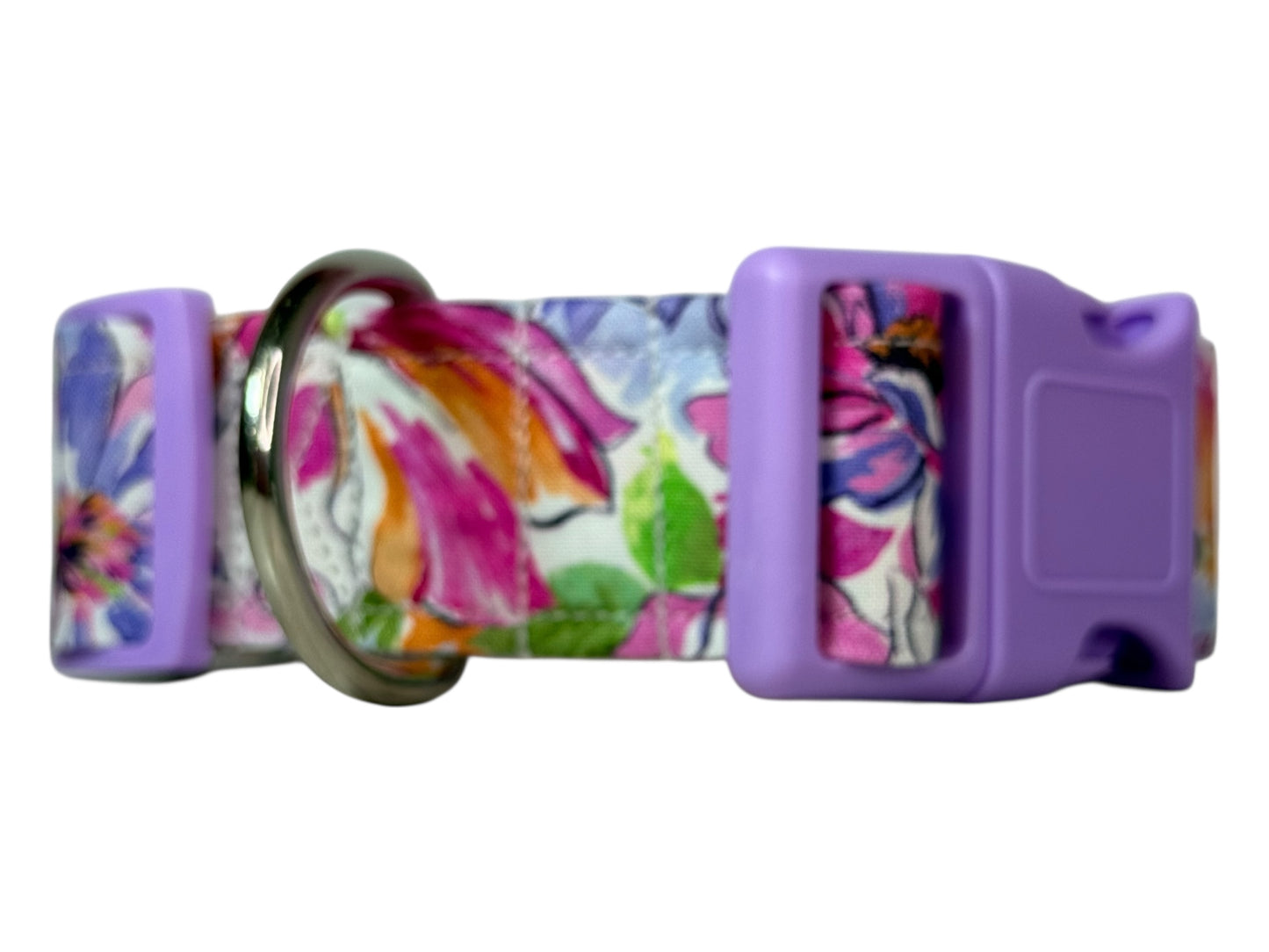 Pastel Floral Handmade dog collar, Handmade Pet Collar with Heavy-Duty Webbing & Stainless Steel D ring, Washable fabric