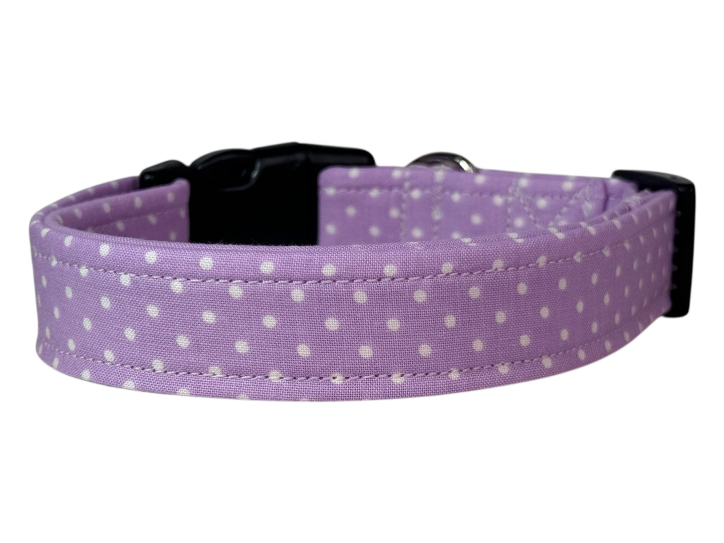 Light Purple Polka Dot Handmade dog collar, adjustable side release, Handmade Pet Collar with Heavy-Duty Webbing, washable fabric