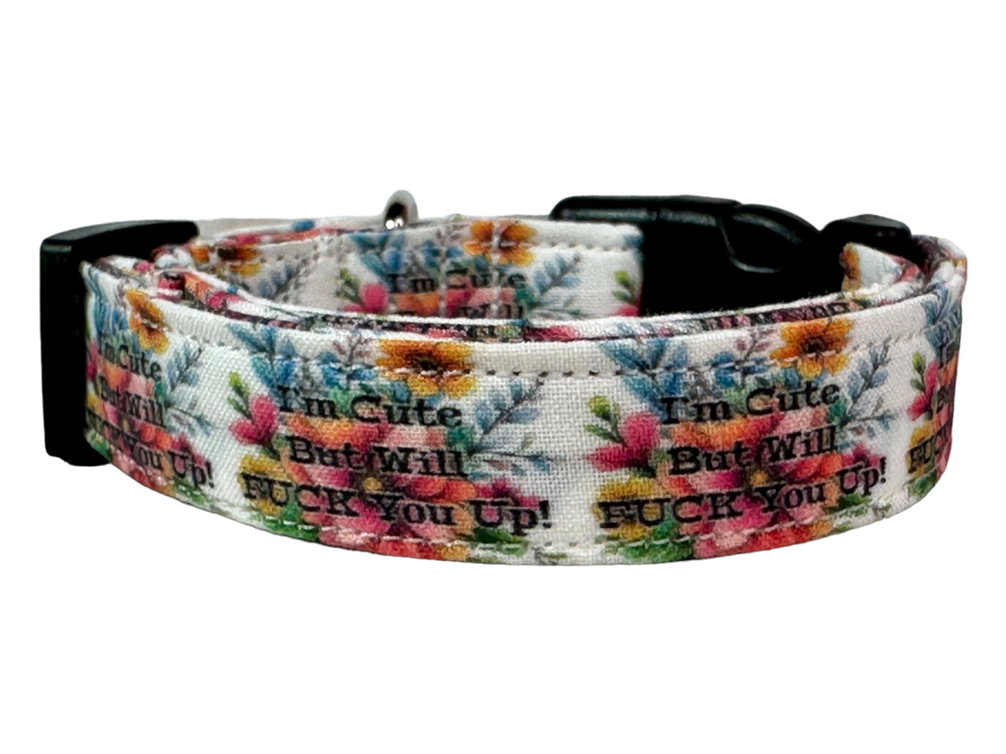 I’m cute but will fuck you up - Dog collar, handmade side release dog collar