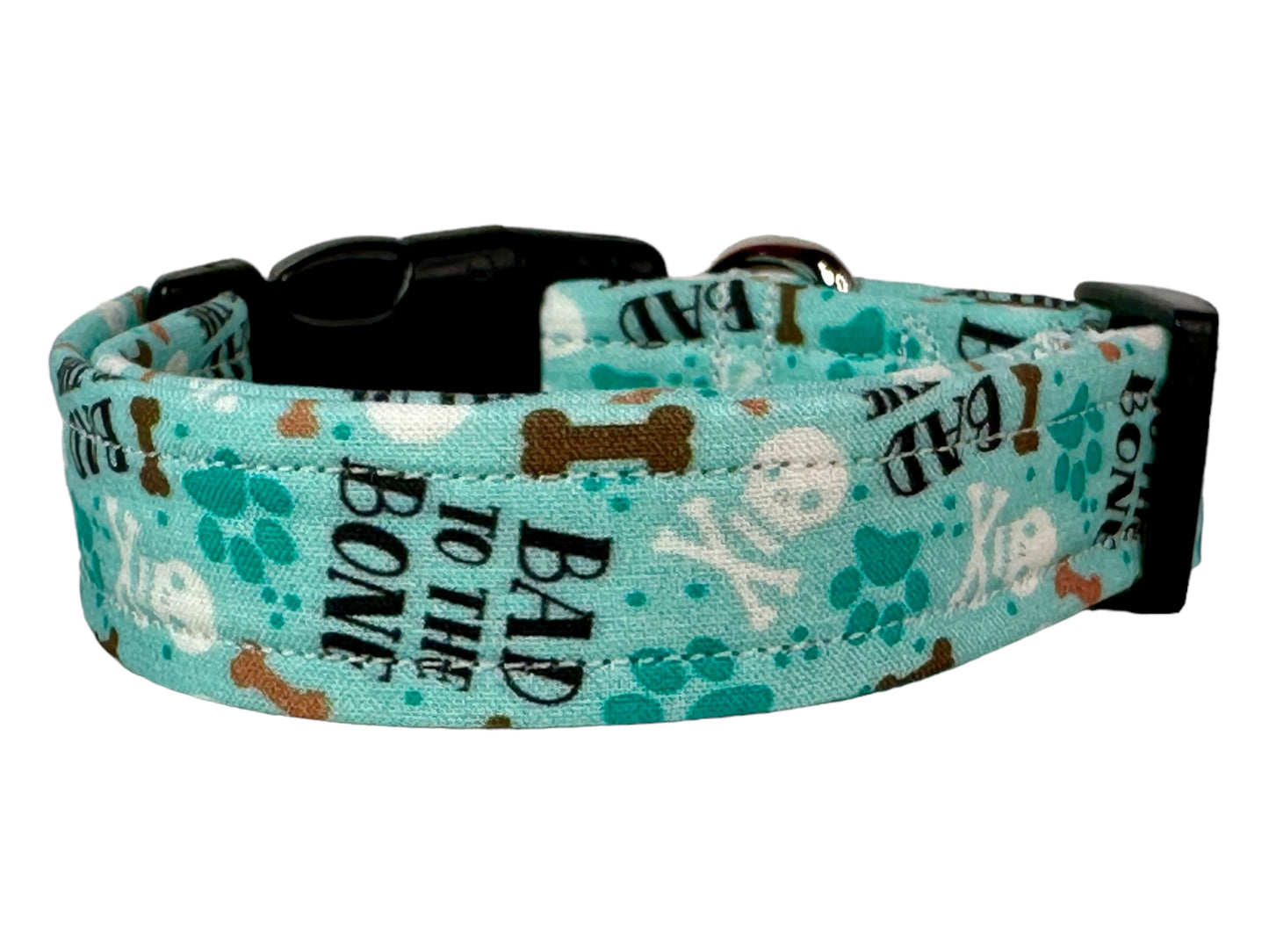 Bad to the Bone dog collar, standard adjustable side release, handmade