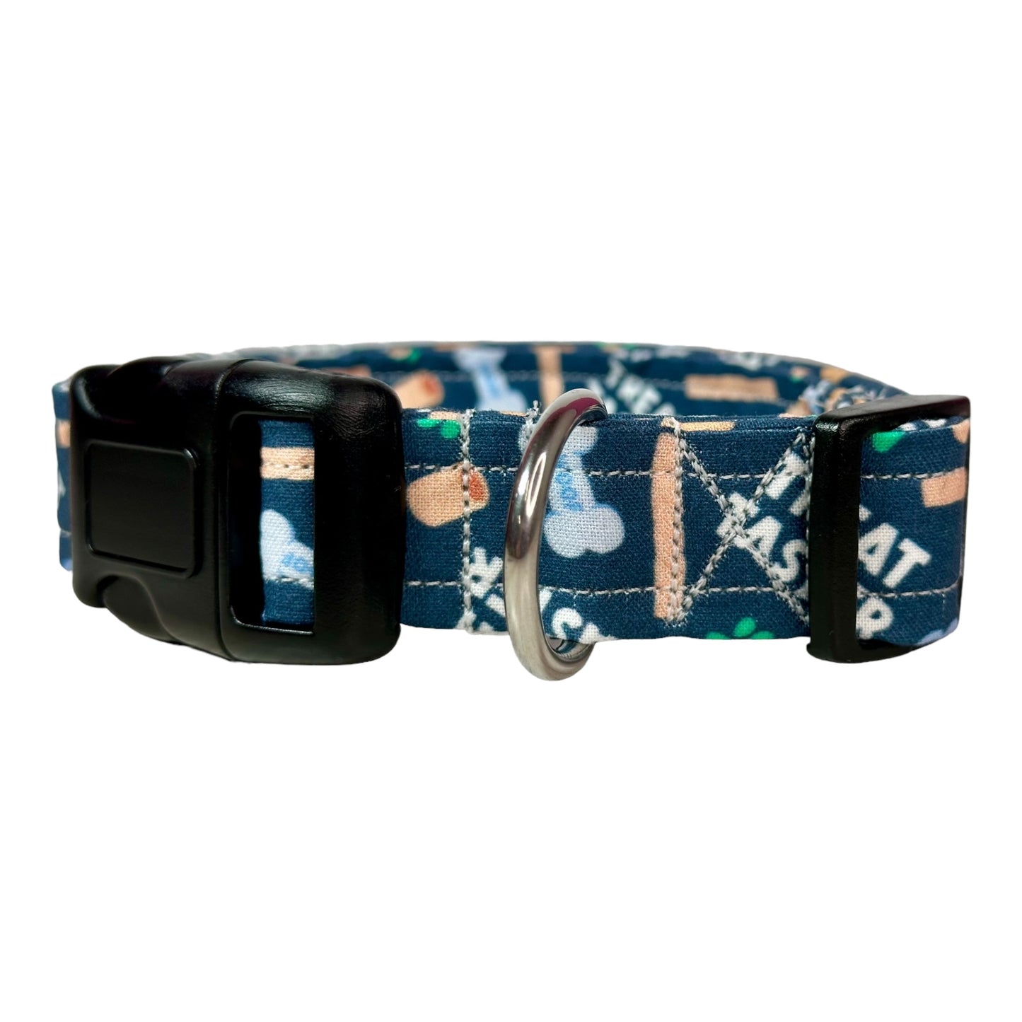 Treat Taster Dog collar, handmade side release dog collar, adjustable and washable (Blue Bones Treat Taster)