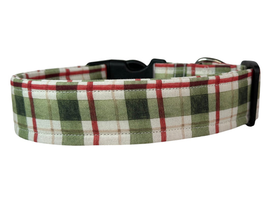 Christmas Plaid Dog collar, handmade side release dog collar