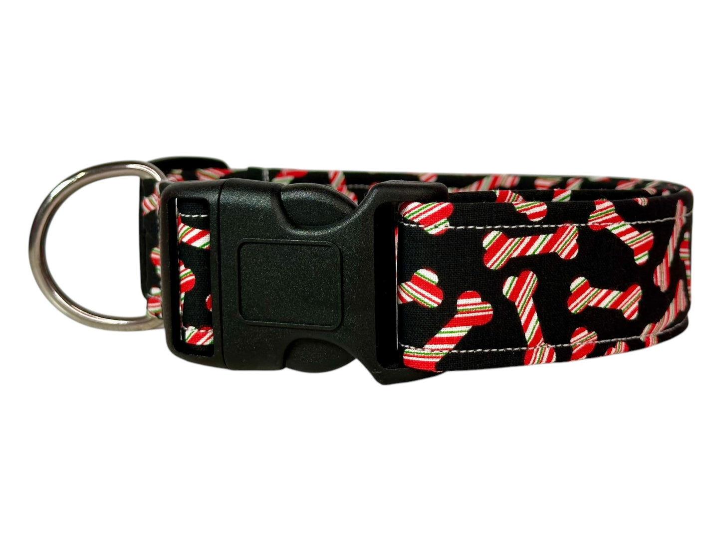 Christmas Dog Bones Candy Canes Dog collar, handmade side release dog collar