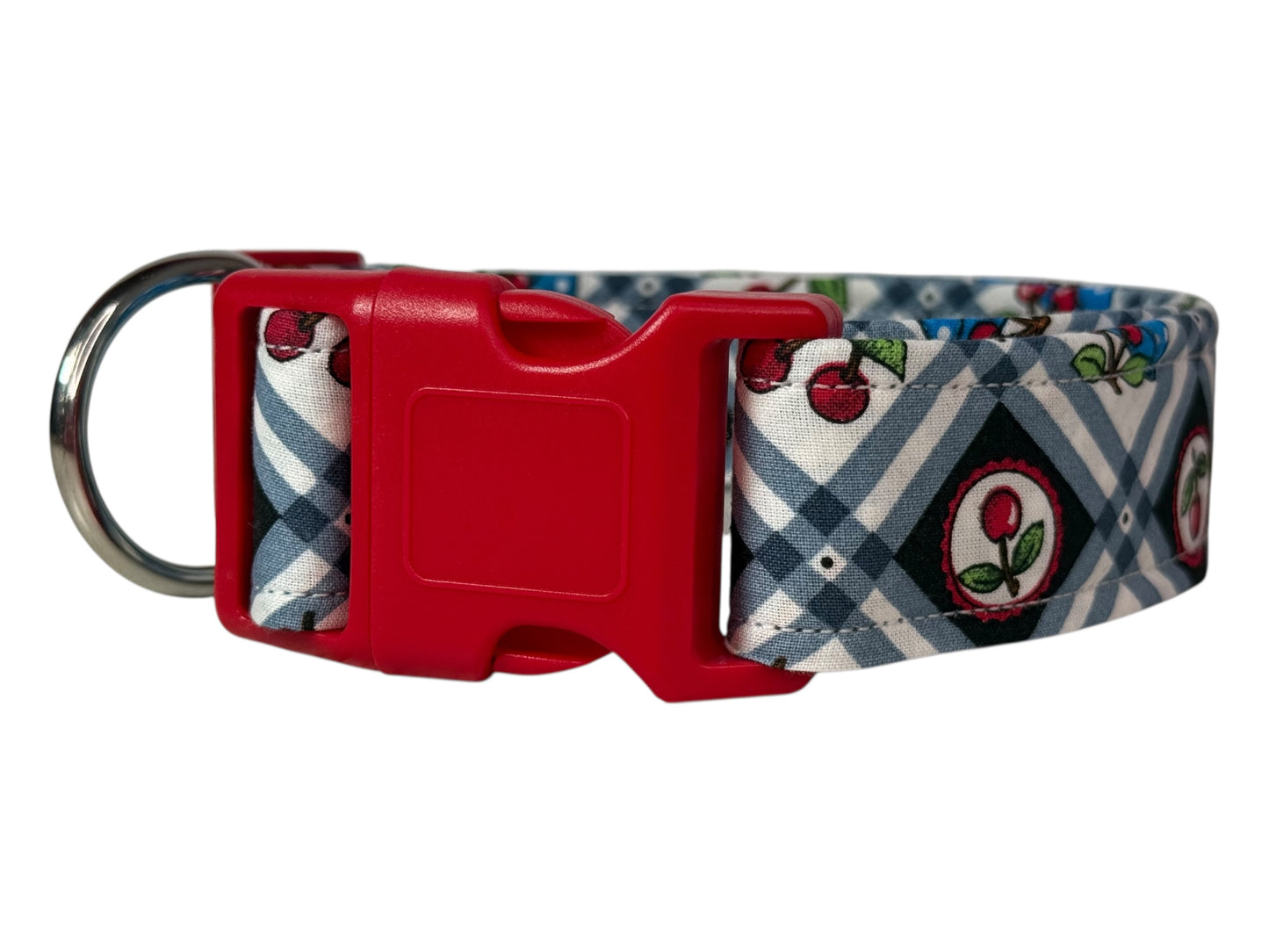 Country Cherry Food Handmade dog collar,  Handmade Pet Collar with Heavy-Duty Webbing & Stainless Steel Hardware