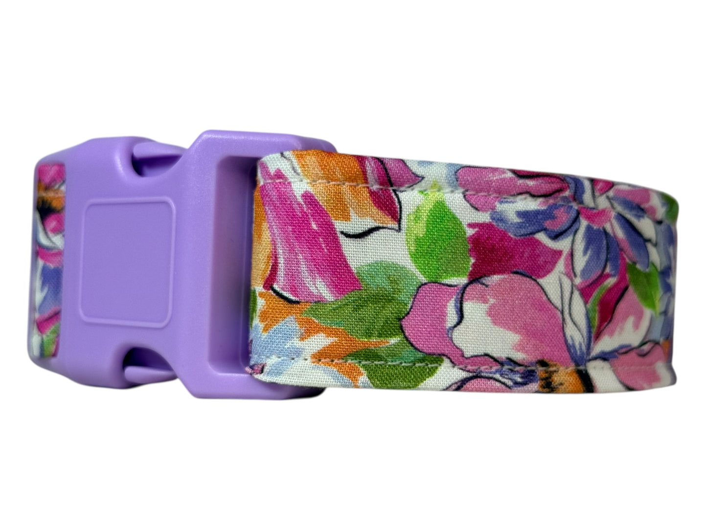 Pastel Floral Handmade dog collar, Handmade Pet Collar with Heavy-Duty Webbing & Stainless Steel D ring, Washable fabric