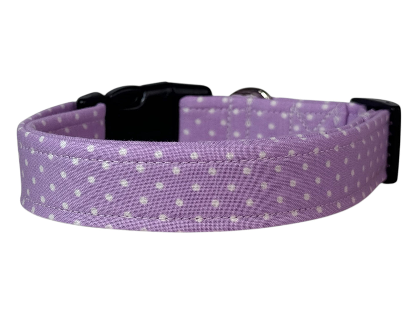 Light Purple Polka Dot Handmade dog collar, adjustable side release, Handmade Pet Collar with Heavy-Duty Webbing, washable fabric