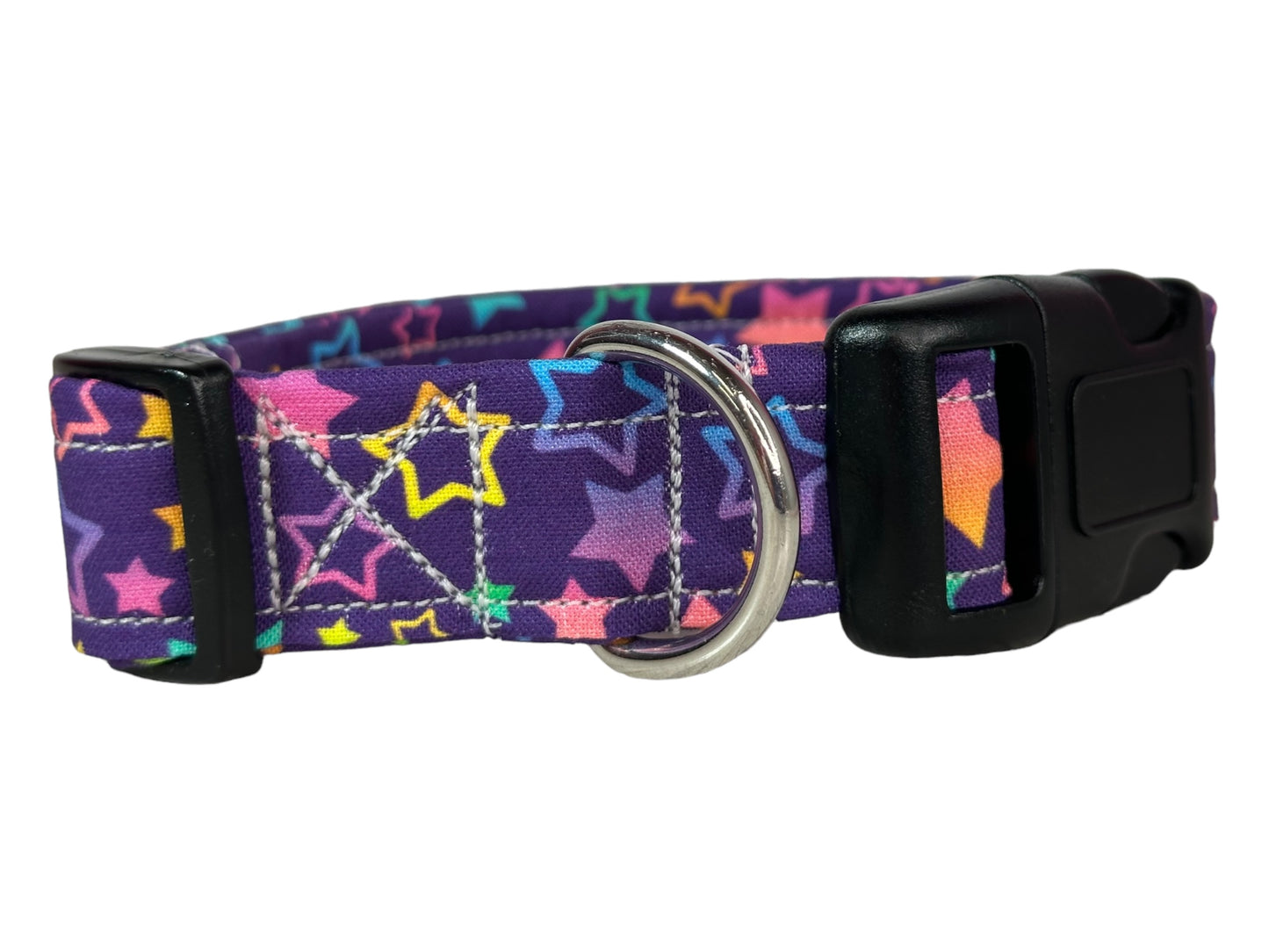 90’s Rainbow Stars Dog collar, handmade side release dog collar