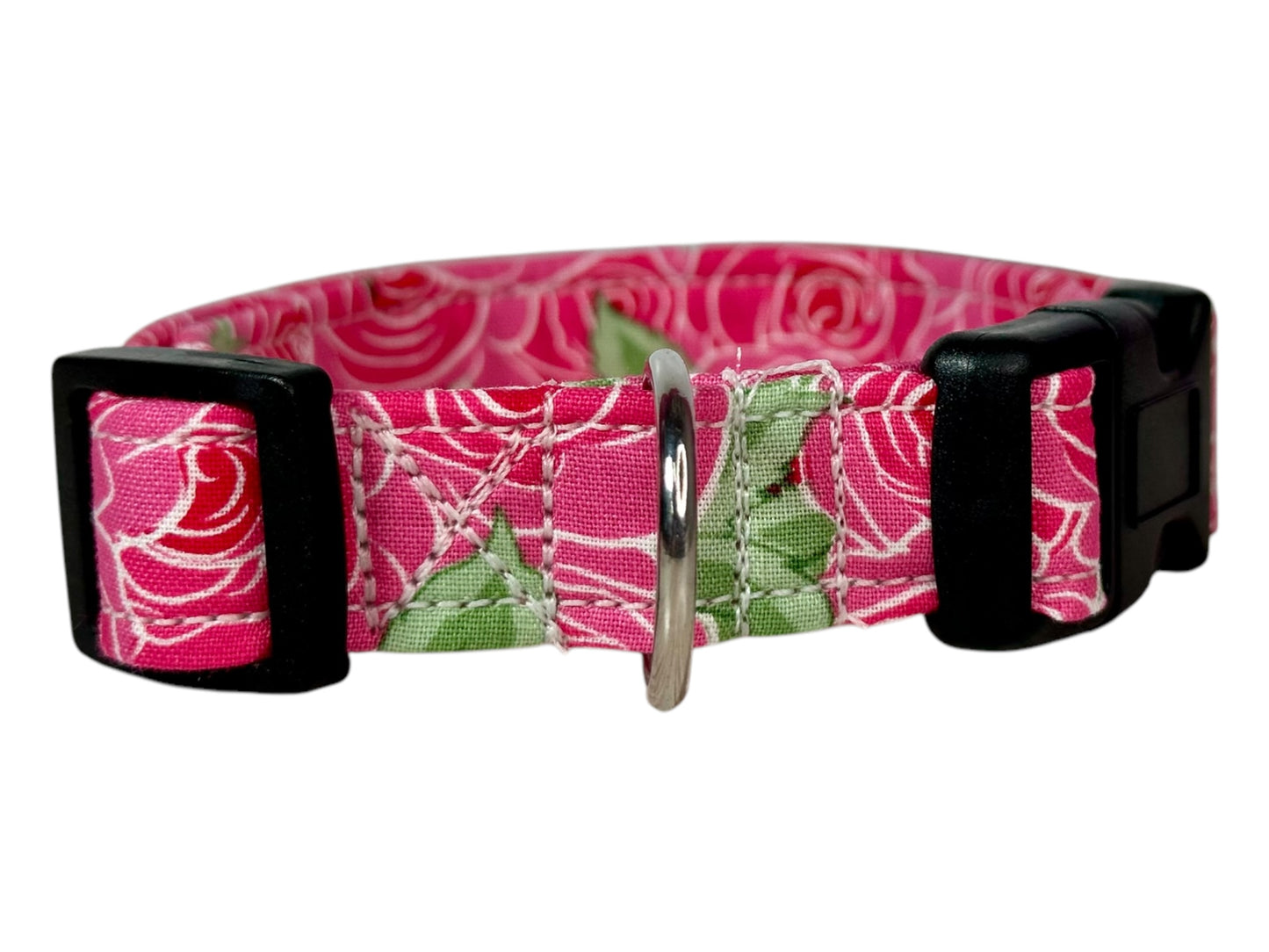 Pink Rose Dog collar, handmade side release dog collar