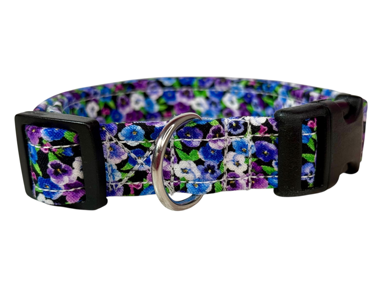 Purple Pansy Floral Dog Collar – Floral Handmade Pet Collar with Heavy-Duty Webbing & Stainless Steel Hardware