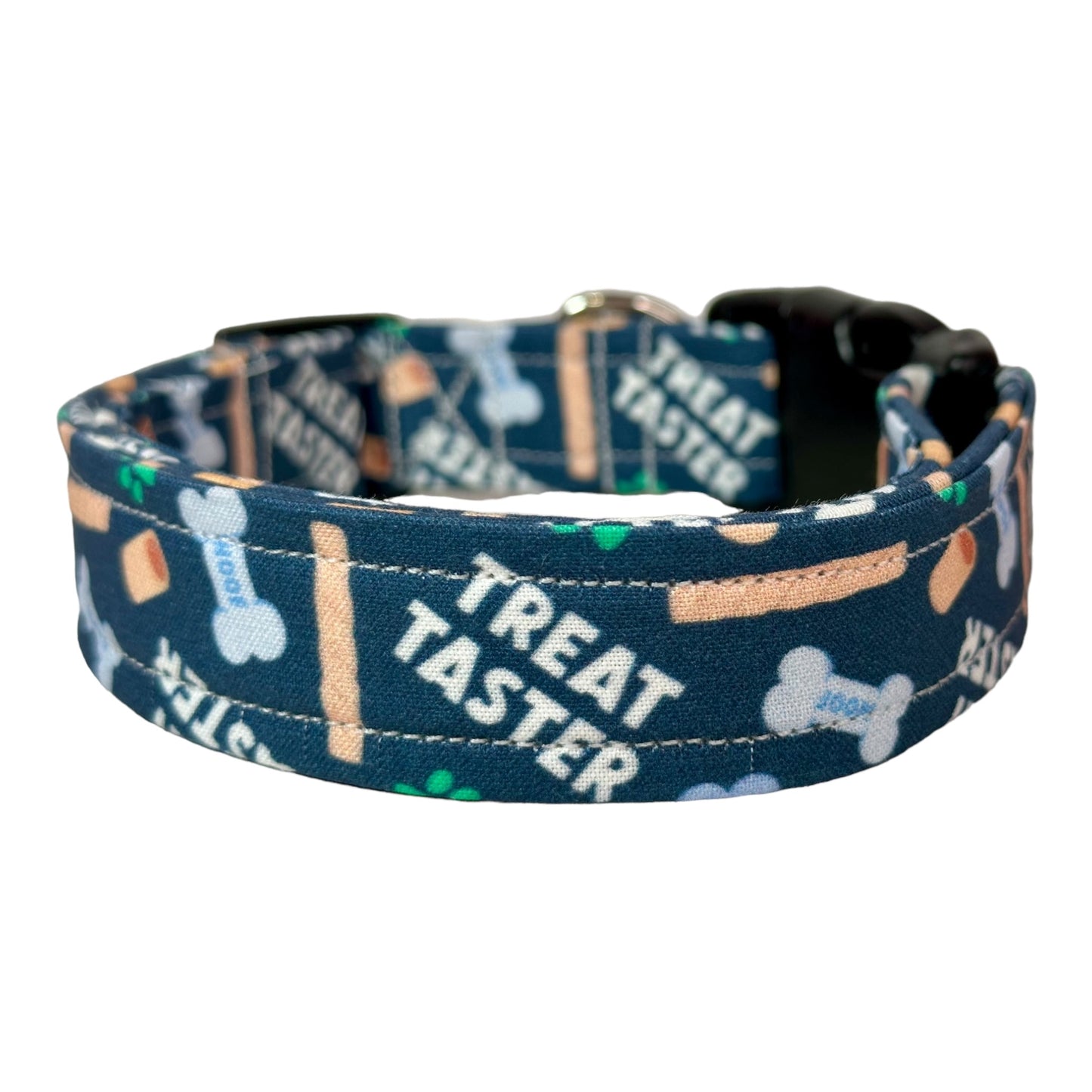 Treat Taster Dog collar, handmade side release dog collar, adjustable and washable (Blue Bones Treat Taster)