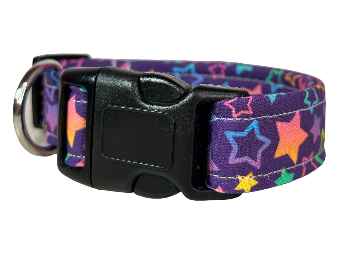 90’s Rainbow Stars Dog collar, handmade side release dog collar