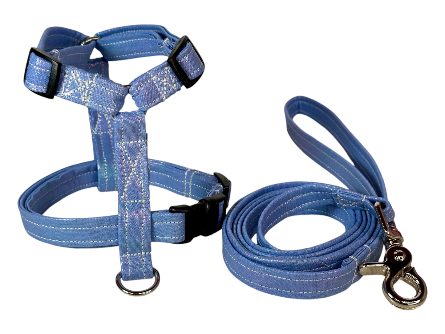 Periwinkle Iridescent Dog harness, Standard roman harness or Step in harness. With or without matching leash