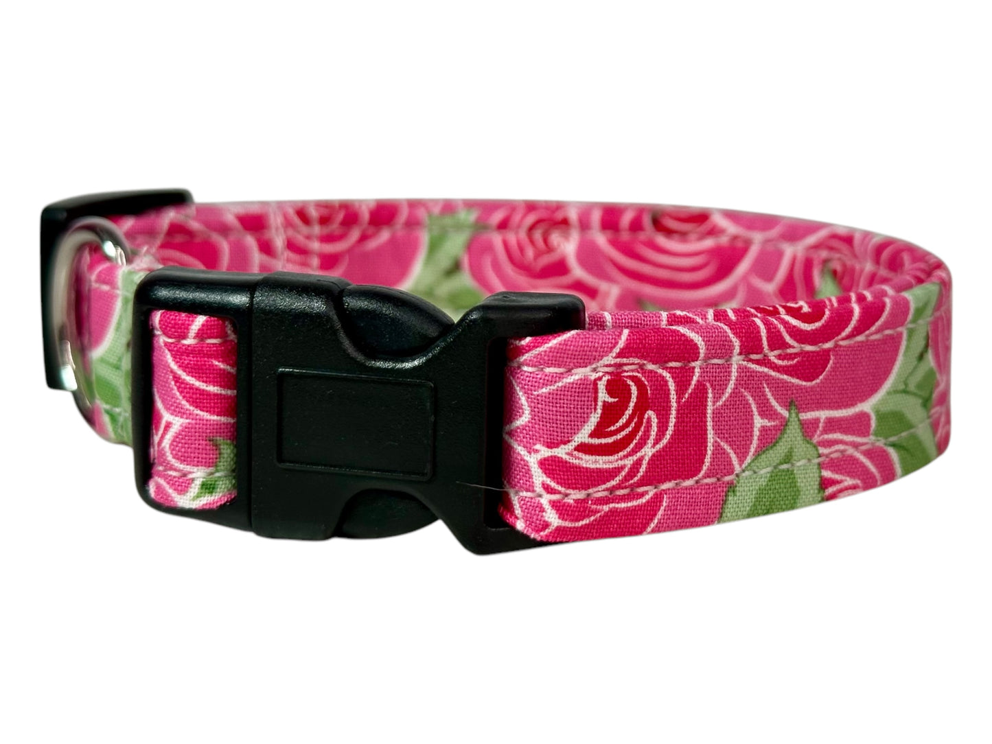Pink Rose Dog collar, handmade side release dog collar