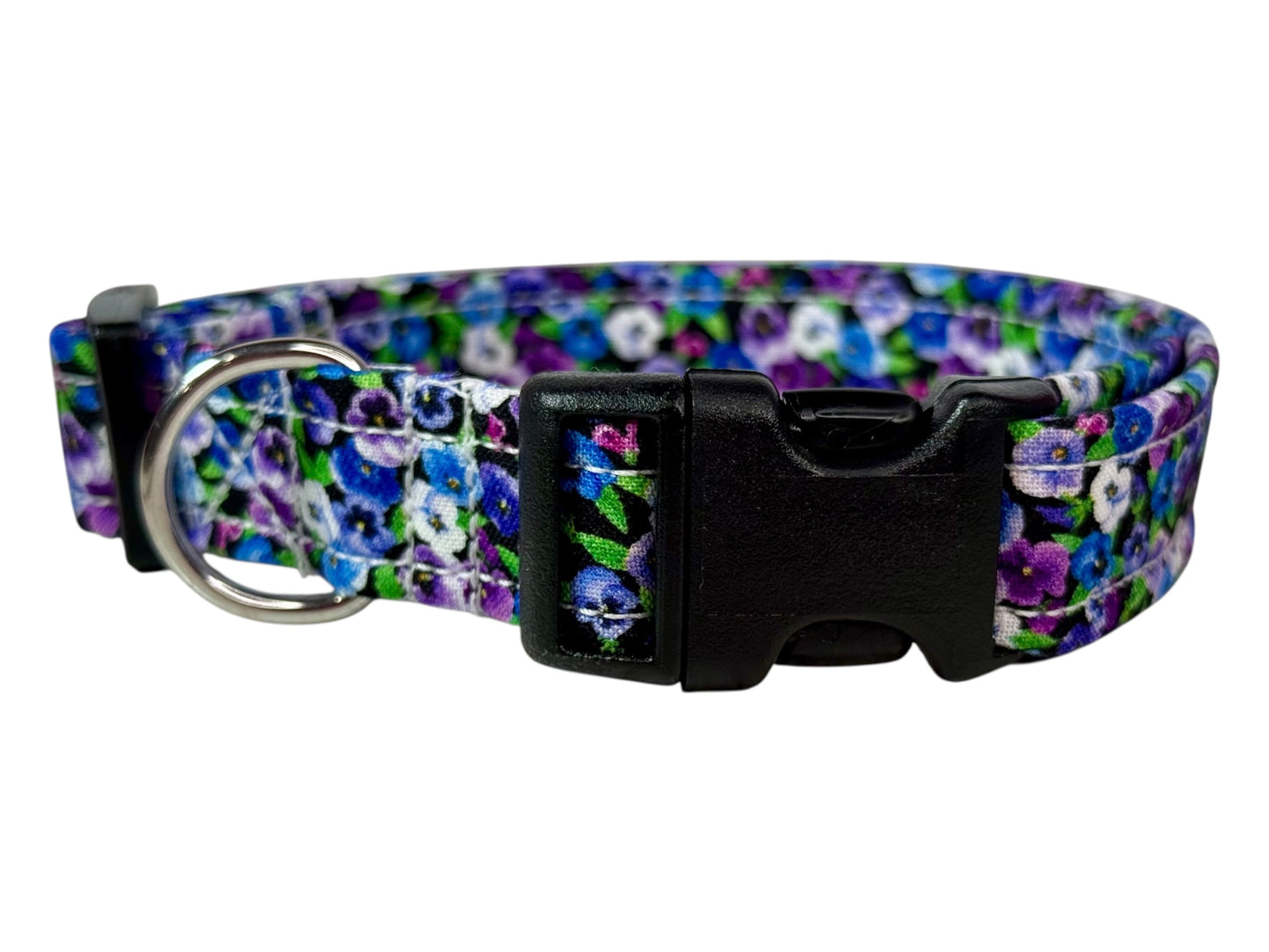 Purple Pansy Floral Dog Collar – Floral Handmade Pet Collar with Heavy-Duty Webbing & Stainless Steel Hardware