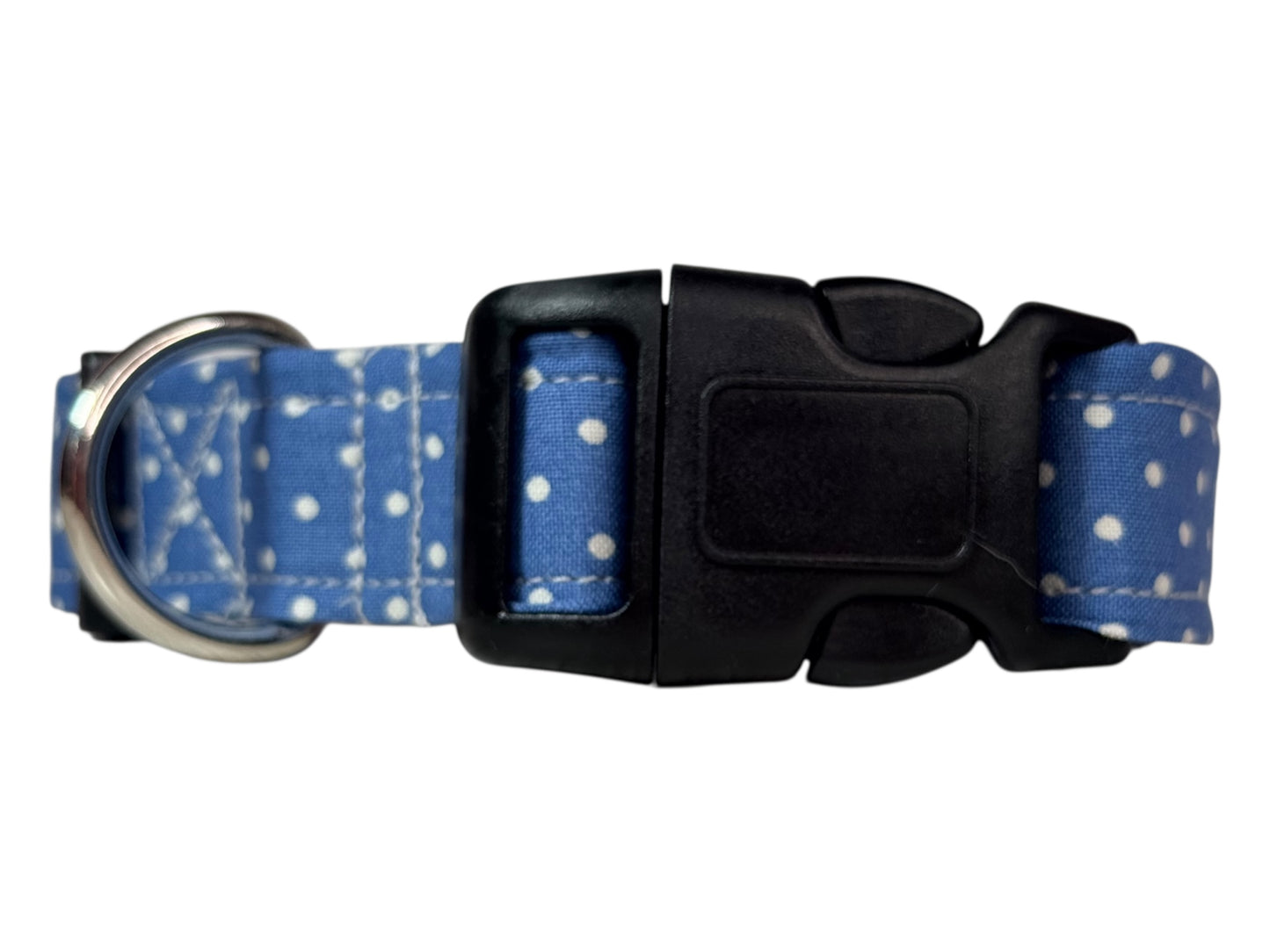 Blue Polka Dot Handmade dog collar, adjustable side release, Handmade Pet Collar with Heavy-Duty Webbing, washable fabric